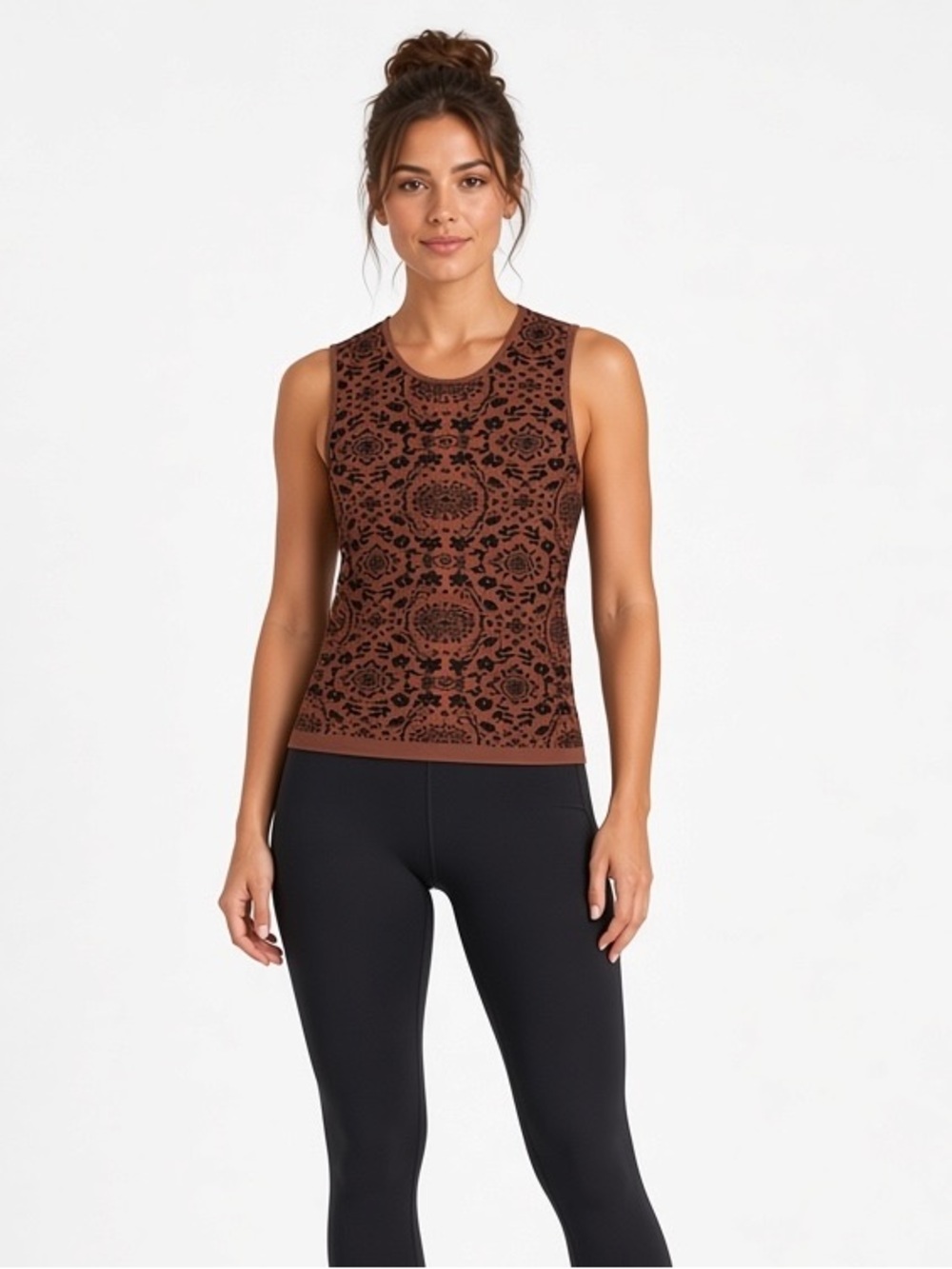 Athleta | LIKE NEW floral stretch fitted sleeveless crew neck athletic tank top